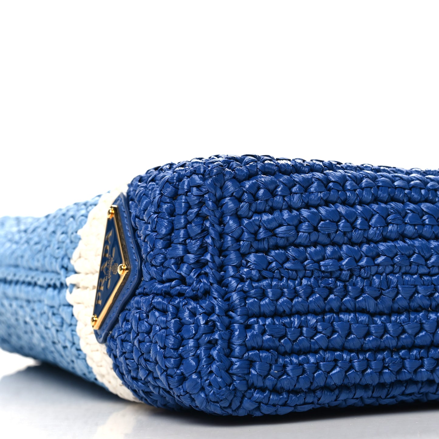 Yarn Raffia Effect Crochet Small Logo Tote Celeste Blue