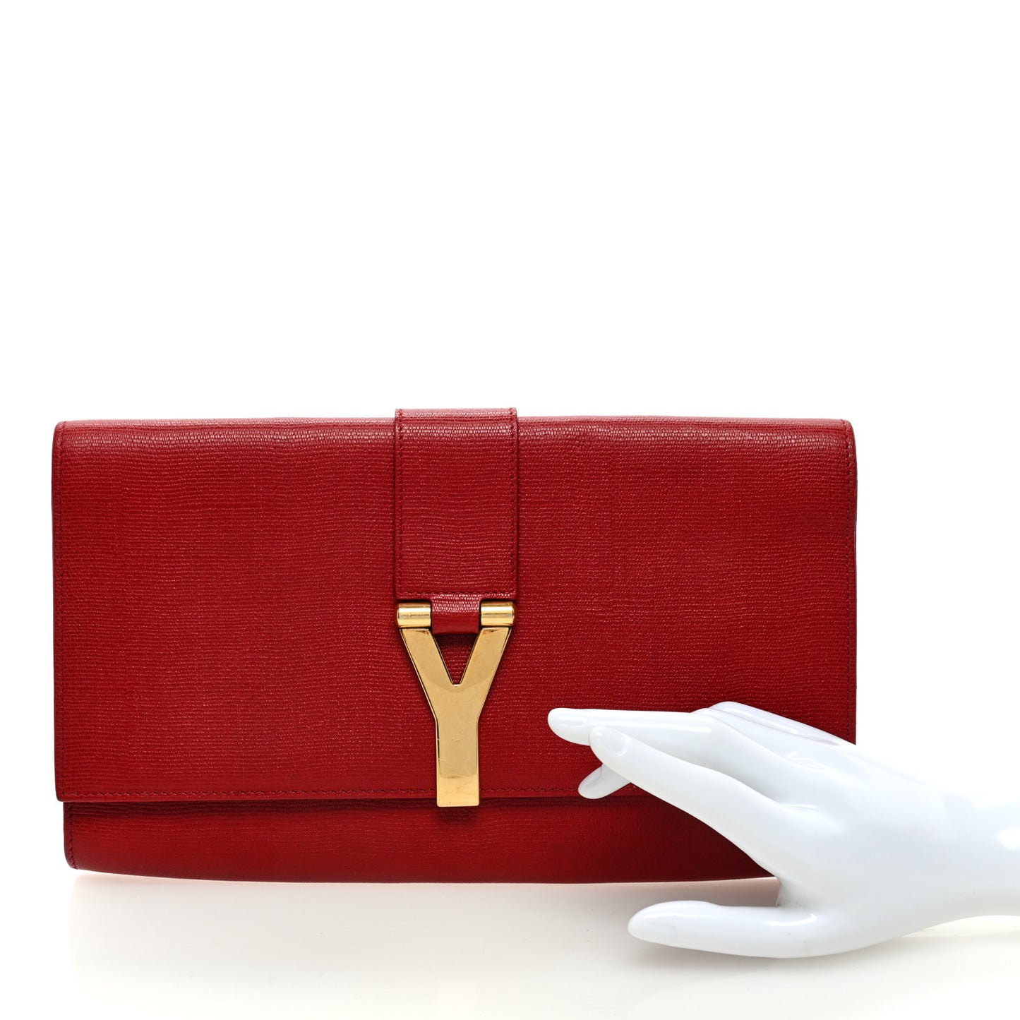 Textured Calfskin Classic Y Ligne Clutch Red