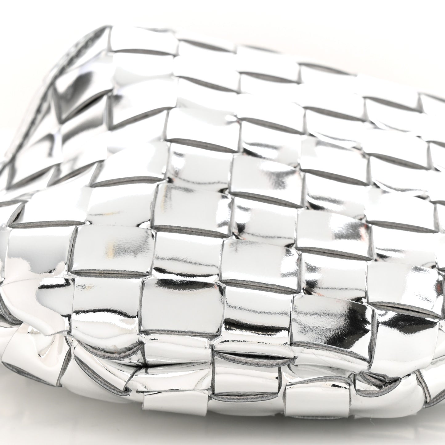 Mirror Laminated Nappa Intrecciato Mini Sardine Bag Silver