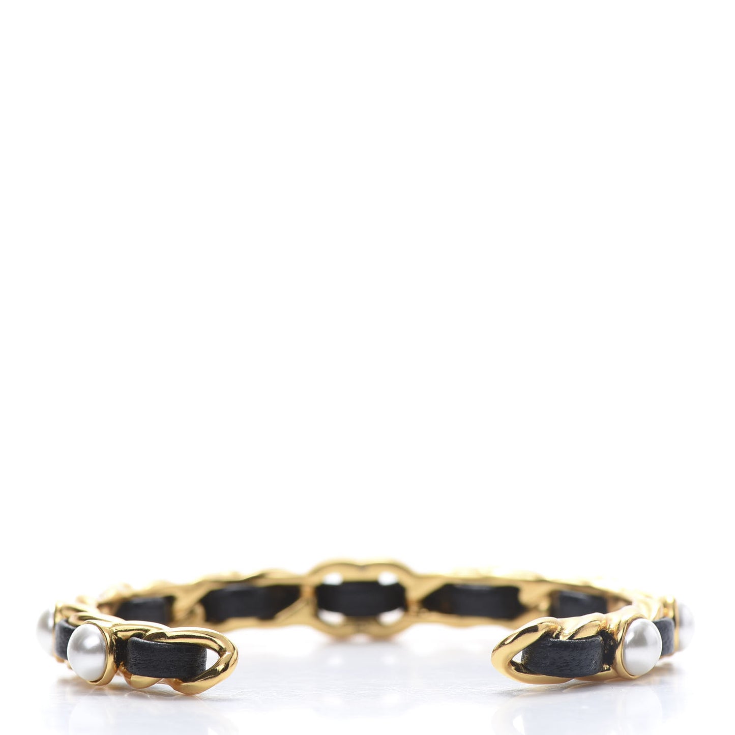 Lambskin Pearl CC Cuff Bracelet Black Gold
