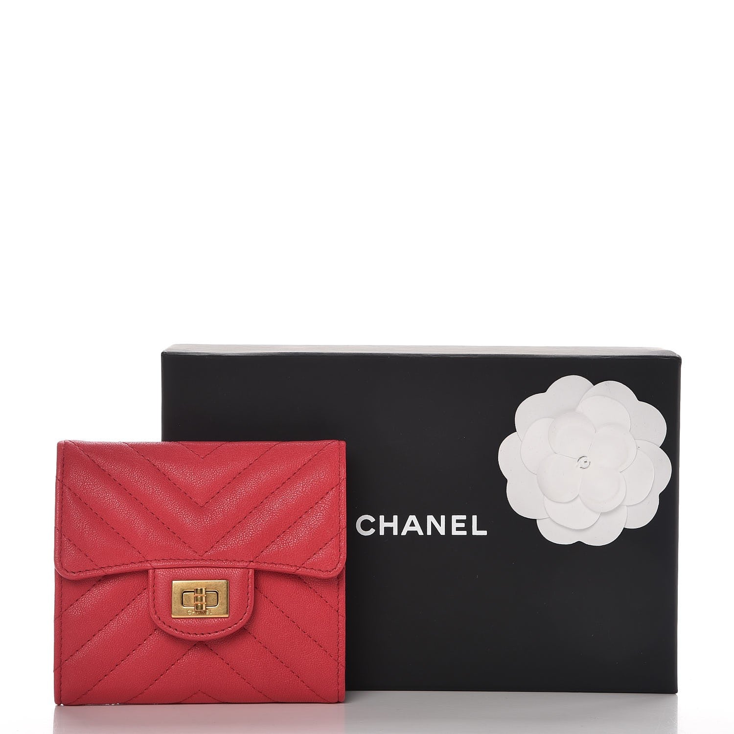Chanel Sheepskin Chevron Quilted Reissue Compact Wallet Light Red 8 of 8