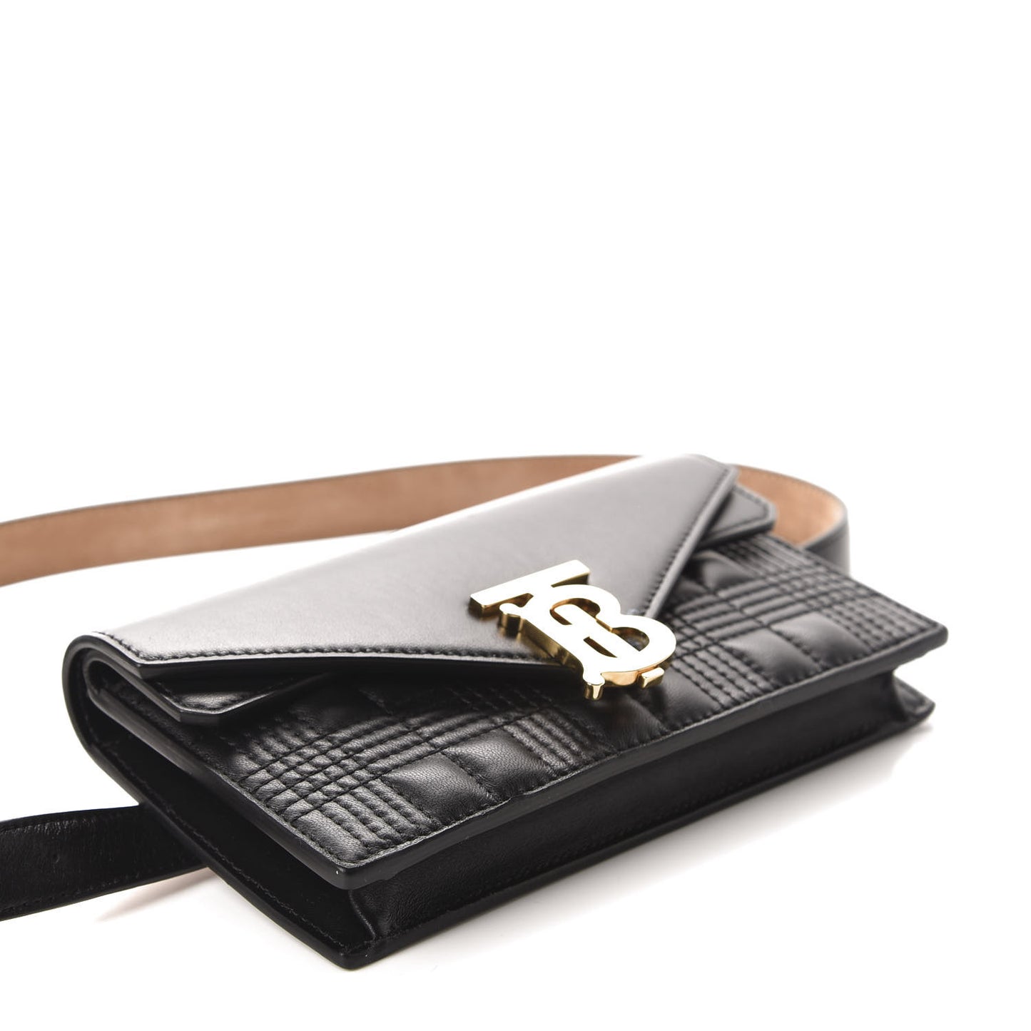 Smooth Calfskin Quilted Check TB Envelope Belt Bag Black