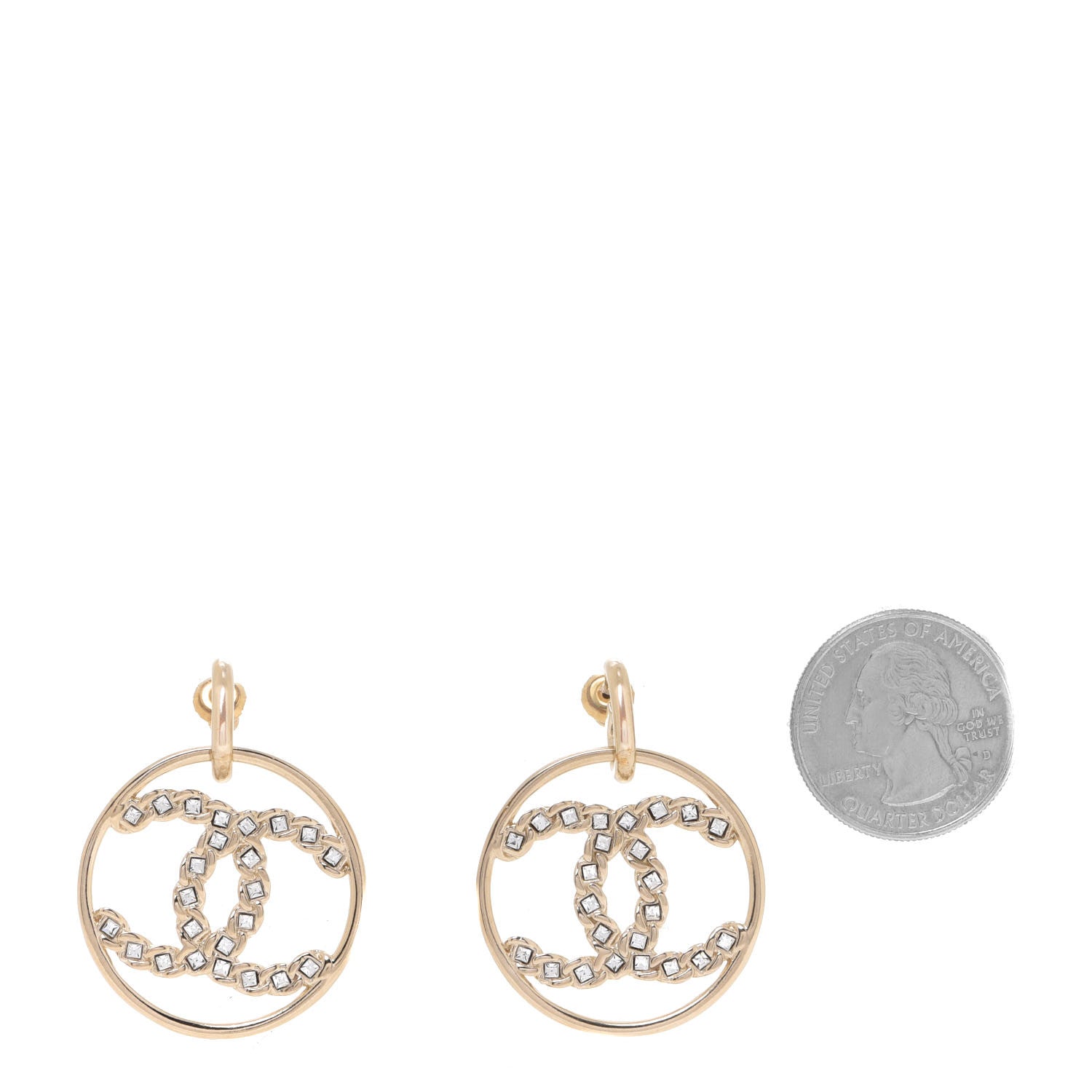 Chanel Crystal Chain Chanel Strass CC Drop Earrings Gold 2 of 5