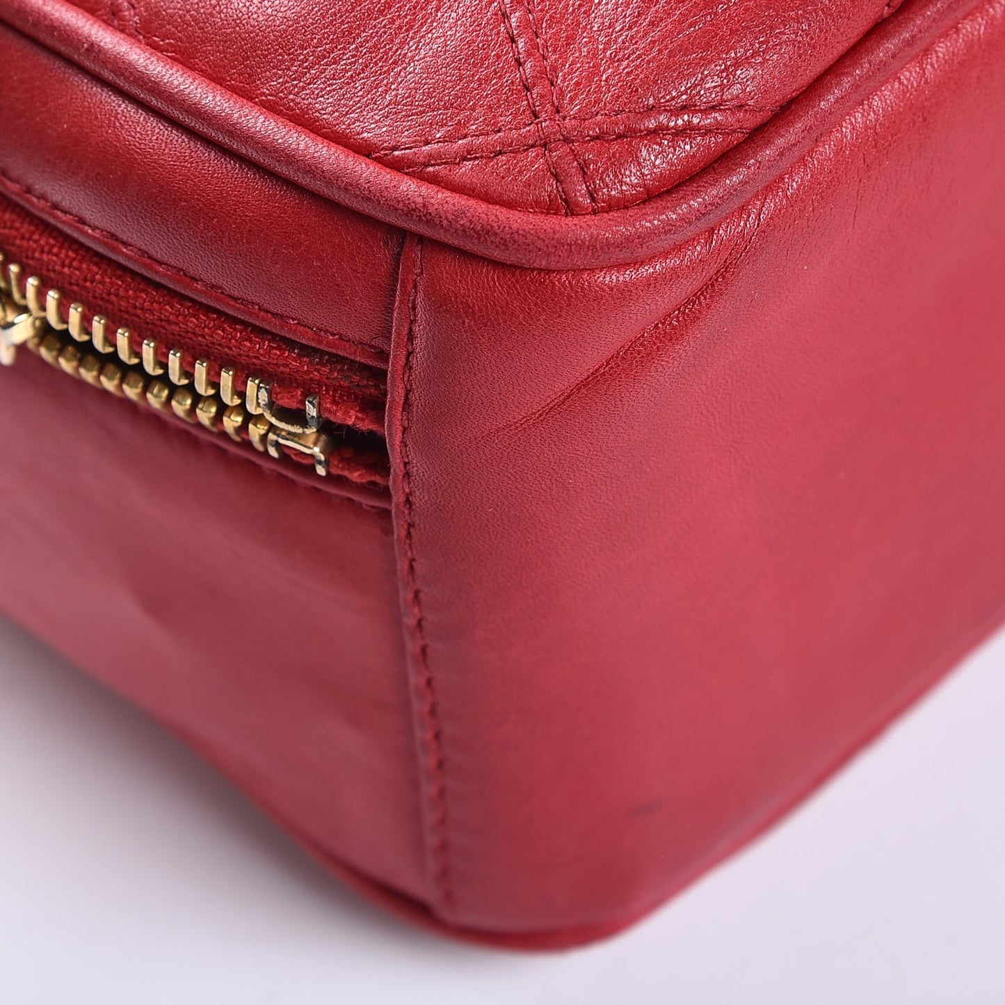 Lambskin Diamond Stitch Cosmetic Case Red