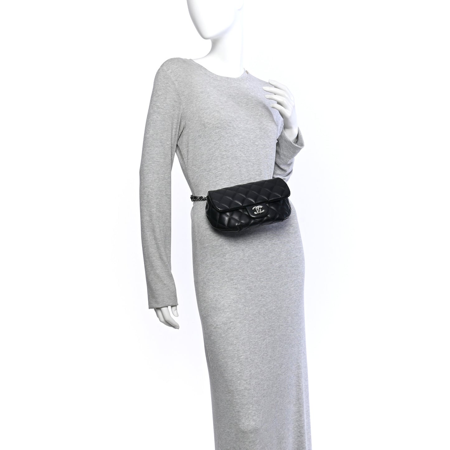 Calfskin Quilted CC Uniform Flap Belt Bag Black