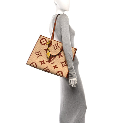 Louis Vuitton Raffia Calfskin Monogram Giant Onthego GM Tan 2 of 11