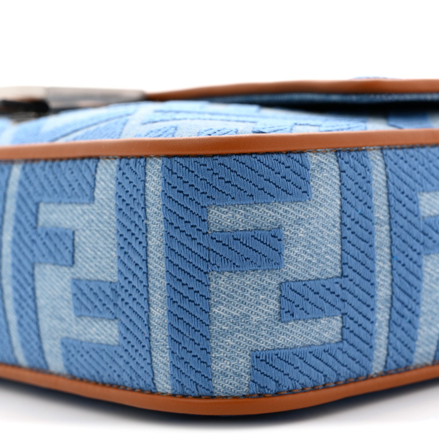 Fendi Denim Vitello King FF Embroidered Baguette Denim Chiaro Brandy 10 of 10