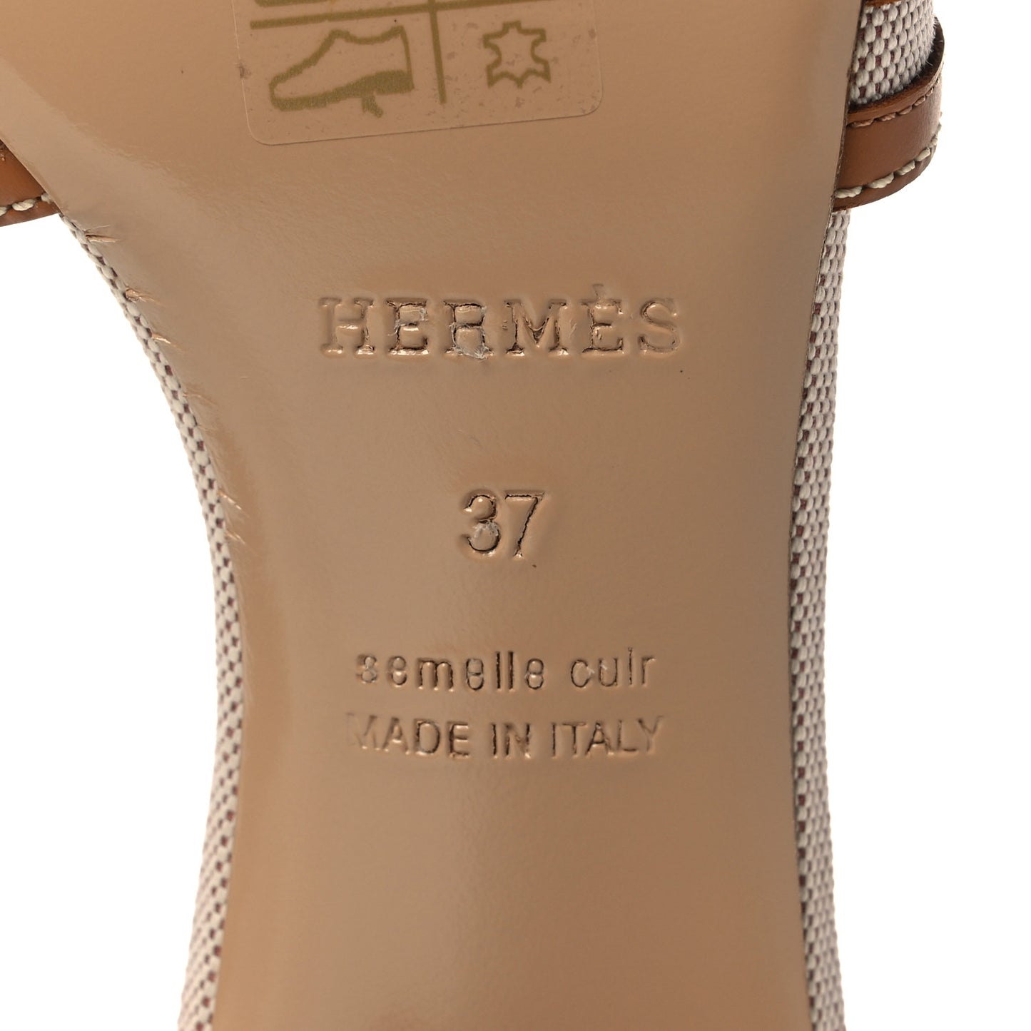 Calfskin Canvas Oasis Sandals 37 Noisette Beige Dore