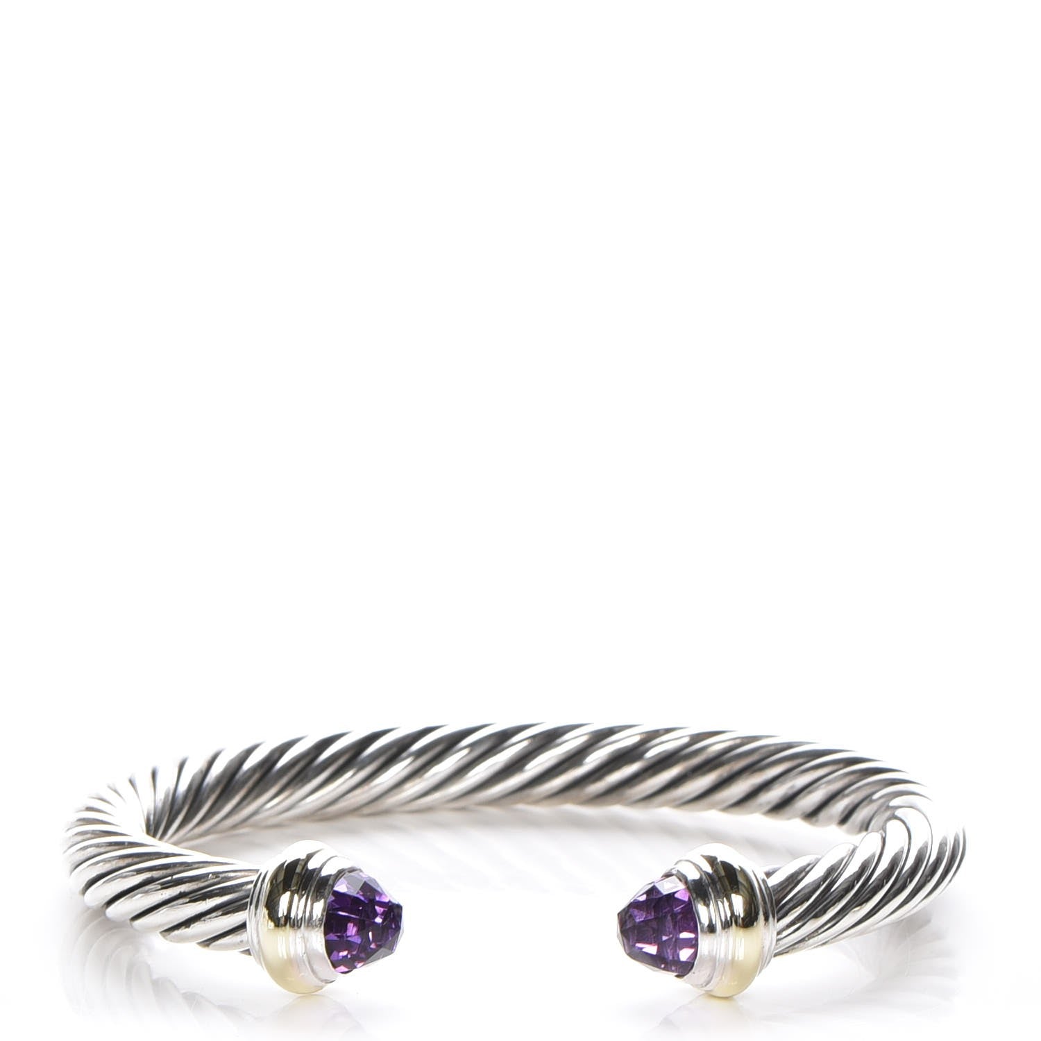David Yurman Sterling Silver 14K Yellow Gold Amethyst 7mm Cable Classics Bracelet 1 of 5