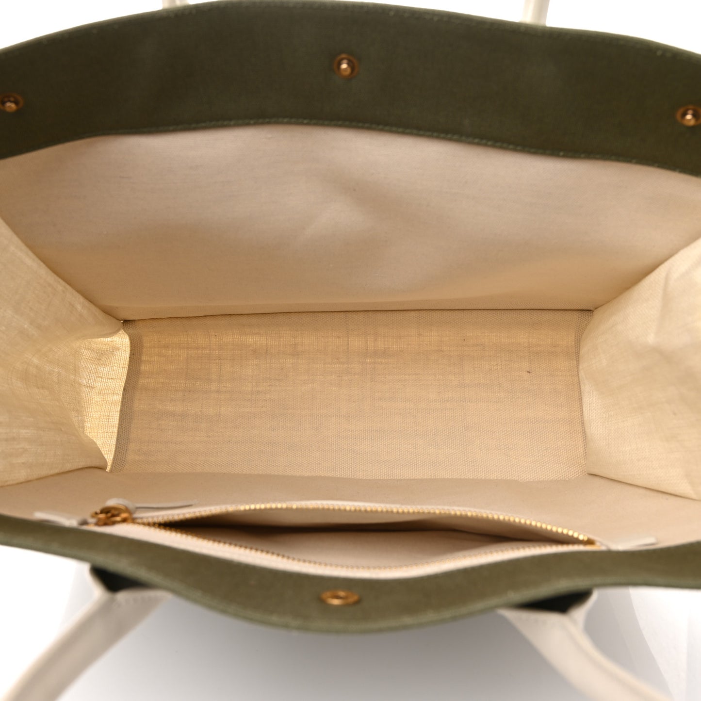 Linen Calfskin Small Rive Gauche Tote Military Green Blanc Vintage