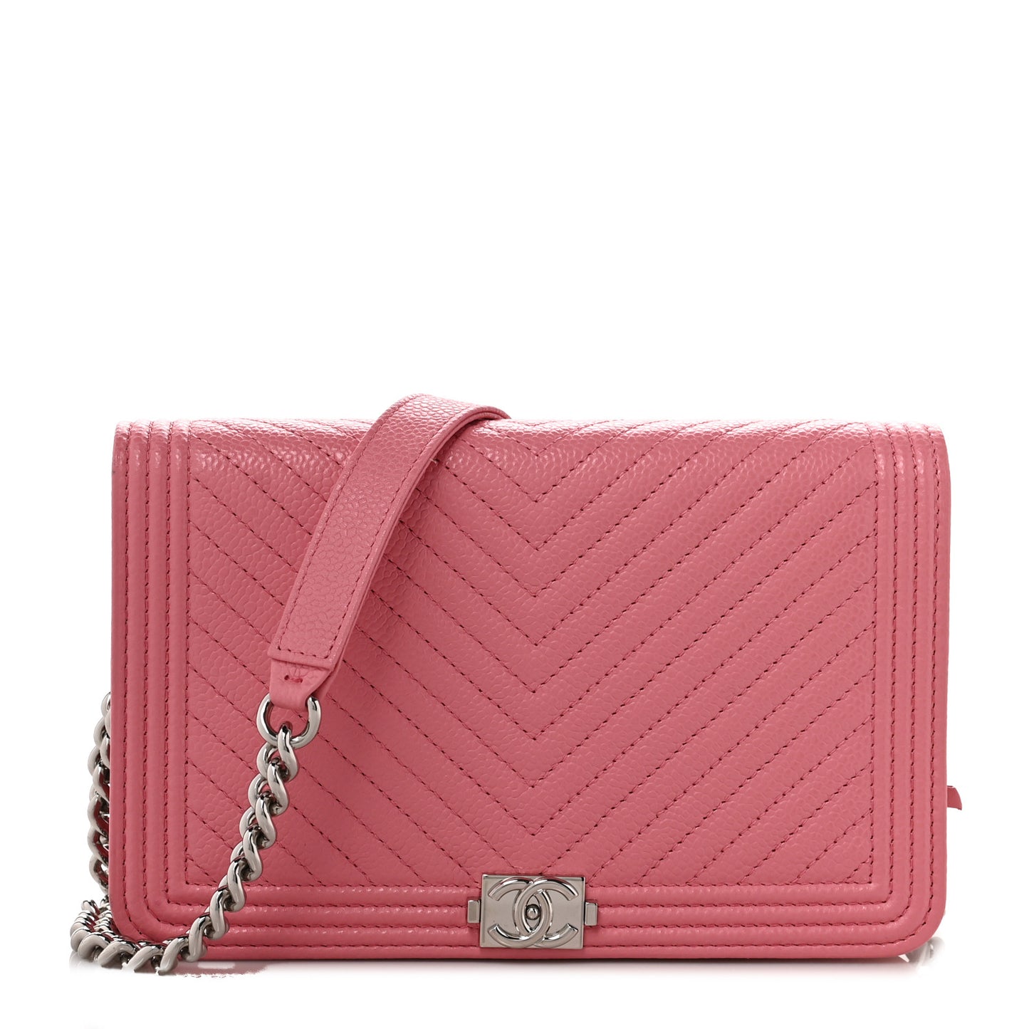 Caviar Chevron Quilted Boy Wallet On Chain WOC Pink