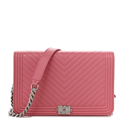Chanel Caviar Chevron Quilted Boy Wallet On Chain WOC Pink 1 of 10