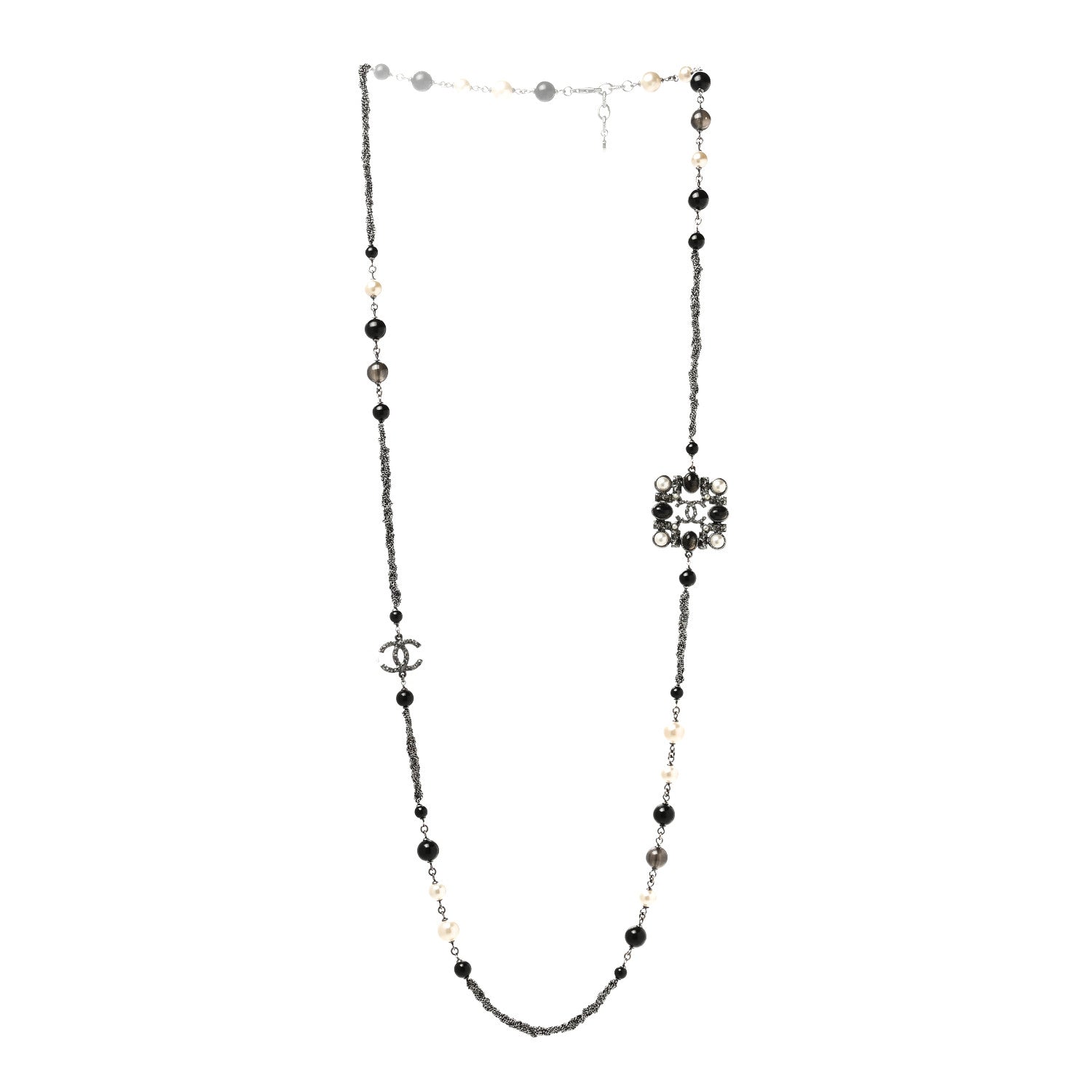 Chanel Pearl Bead Enamel CC Baroque Long Necklace Black Gold 4 of 6
