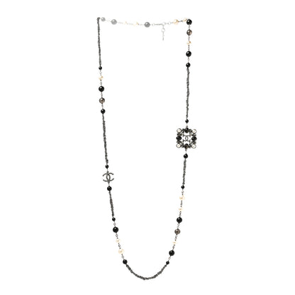 Chanel Pearl Bead Enamel CC Baroque Long Necklace Black Gold 4 of 6