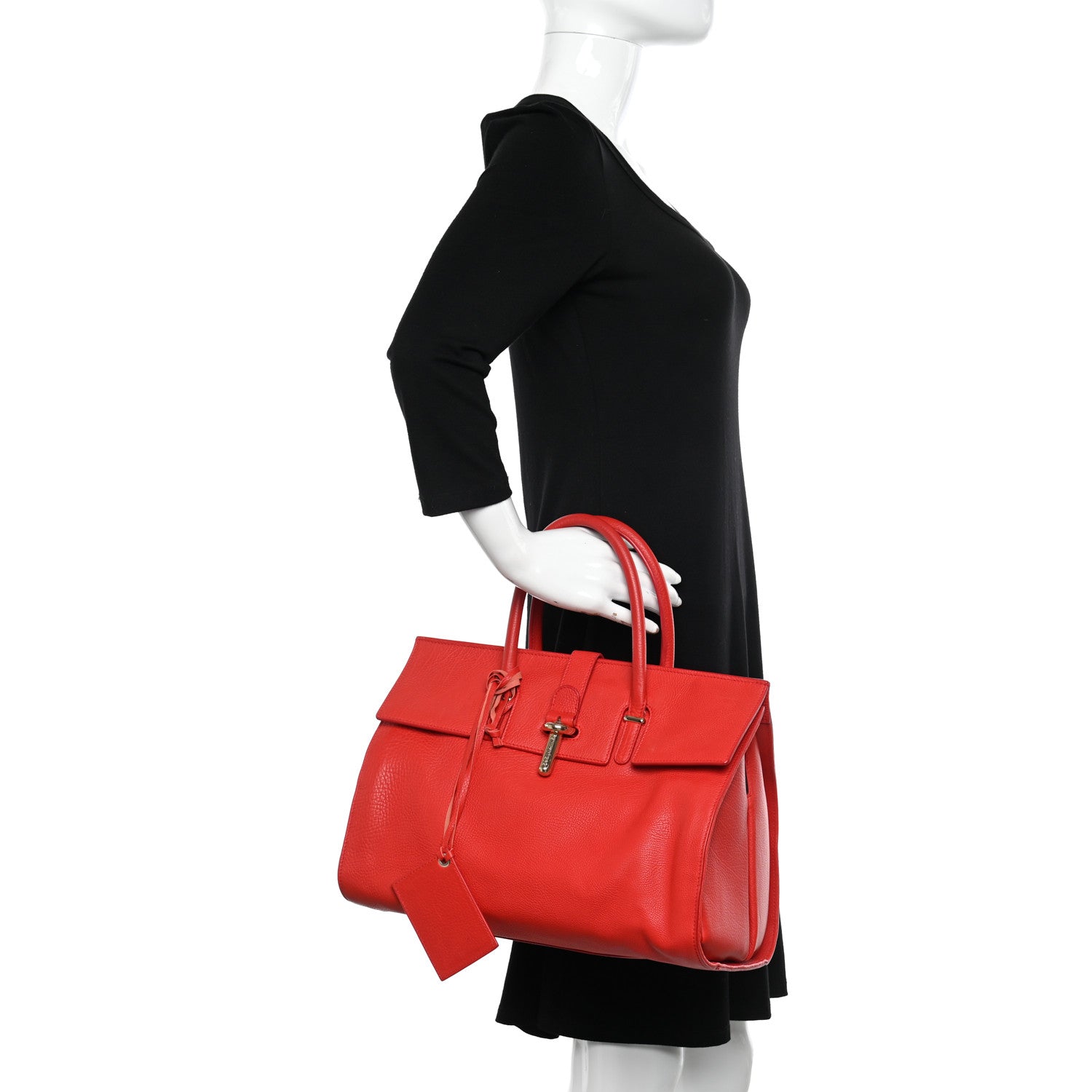 Balenciaga Grained Calfskin M Tube Round Tote Rouge Coquelicot 2 of 13