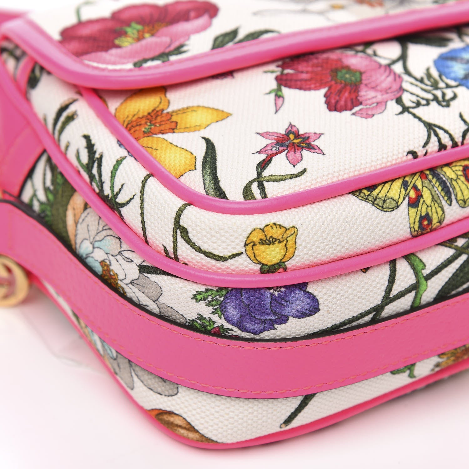 Gucci Canvas Flora Floral Shoulder Bag White Fuchsia Fluo 8 of 9