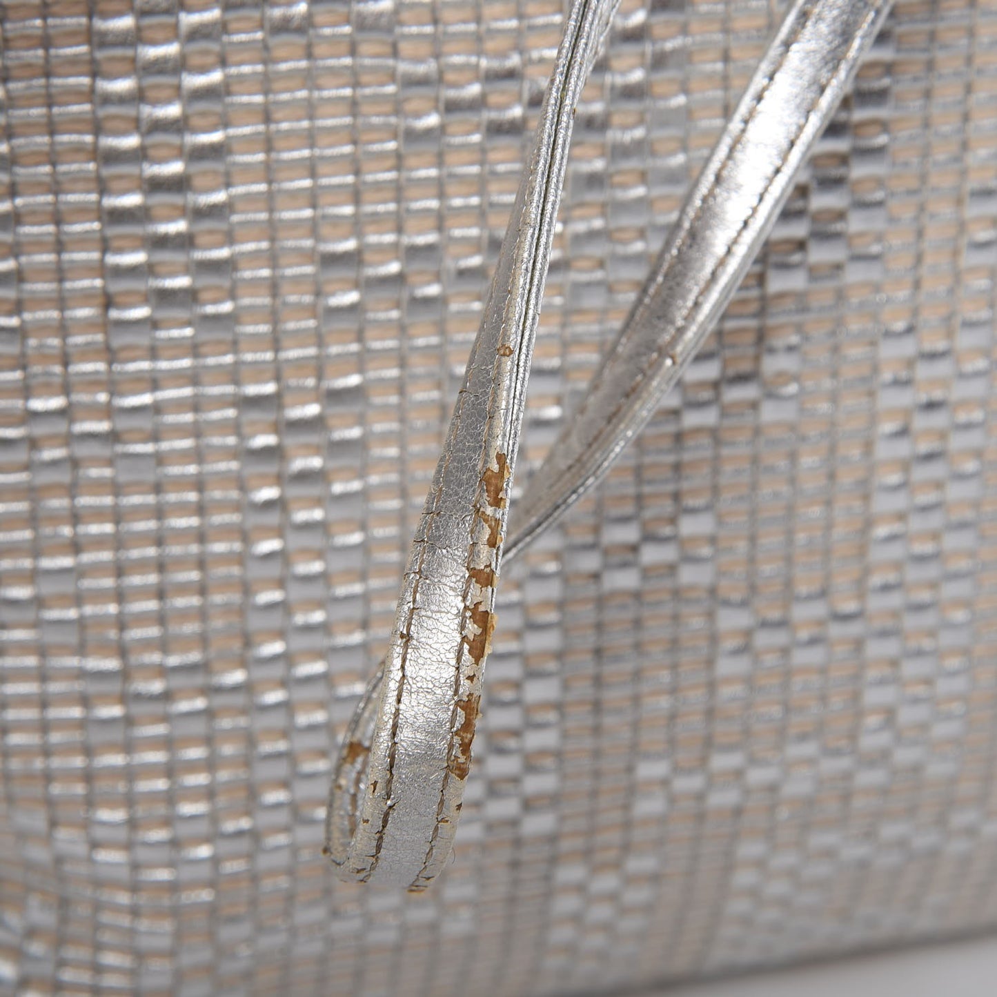 Canvas Metallic Calfskin Woven FF Roll Tote Silver