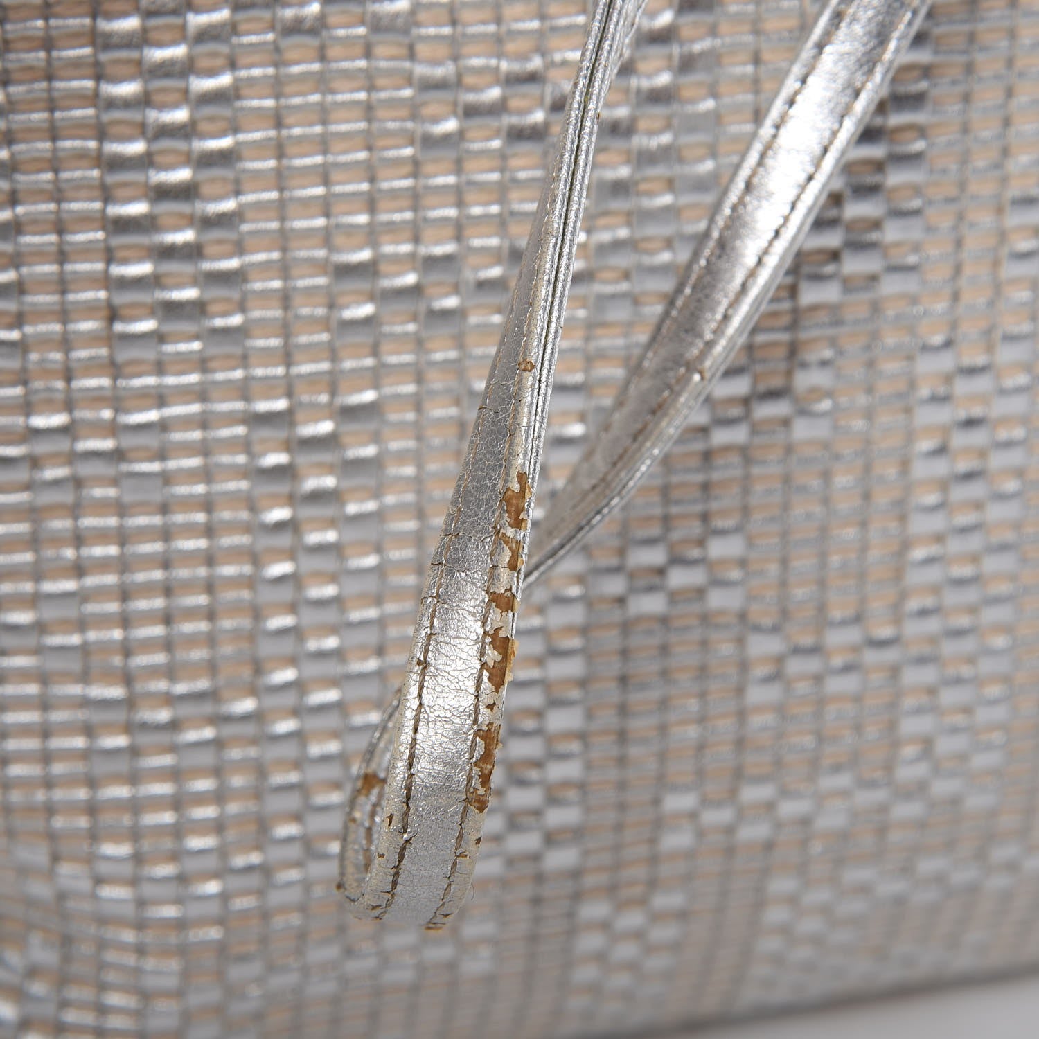 Fendi Canvas Metallic Calfskin Woven FF Roll Tote Silver 8 of 19