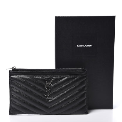Saint Laurent Grain De Poudre Chevron Monogram Bill Pouch Black 9 of 9