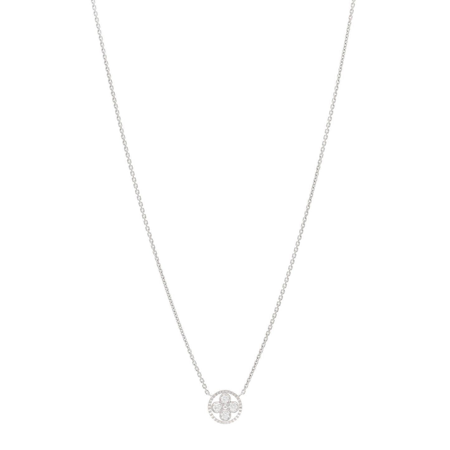 18K White Gold Diamond Blossom BB Pendant Necklace