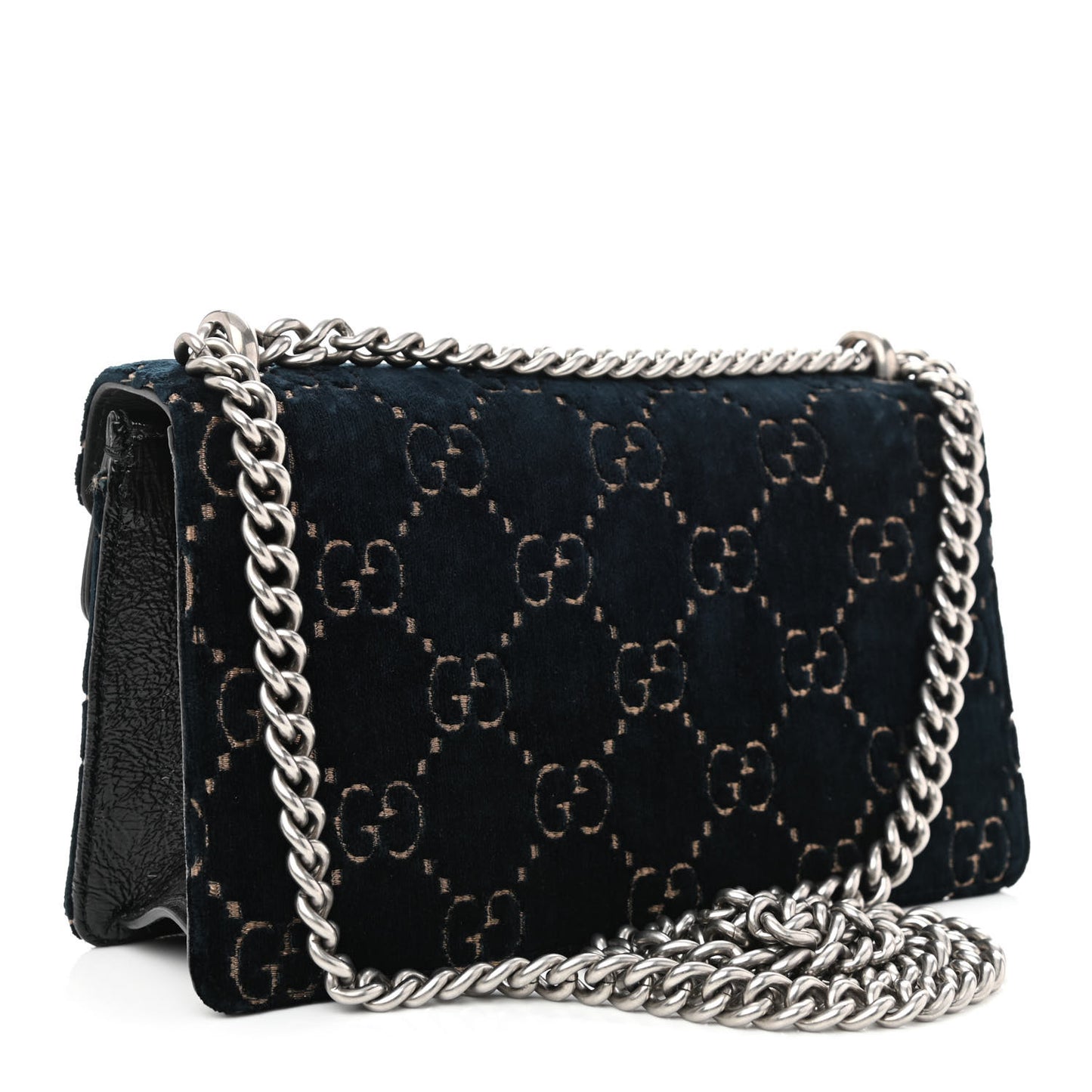 Velvet Skipper Crystal GG Monogram Small Dionysus Shoulder Bag Blue Beige Black