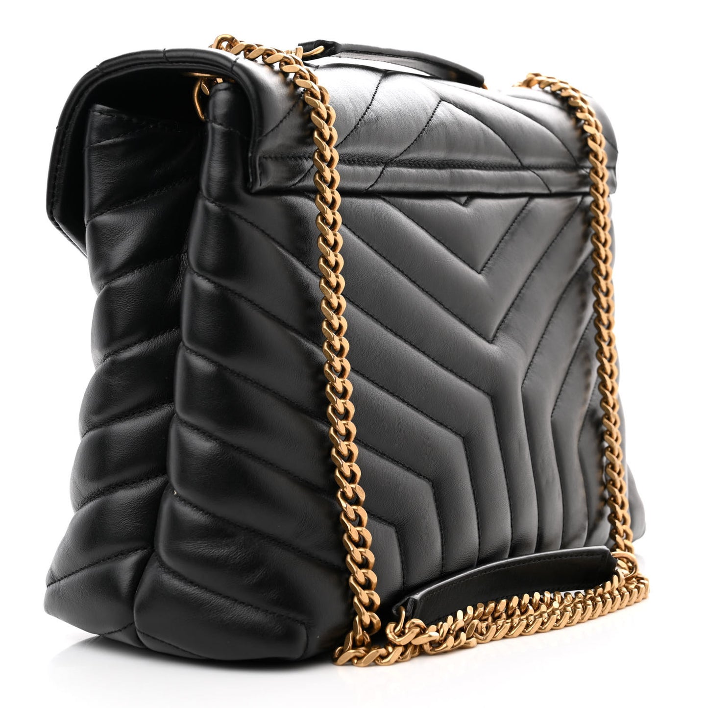 Calfskin Y Quilted Monogram Medium Loulou Chain Satchel Black