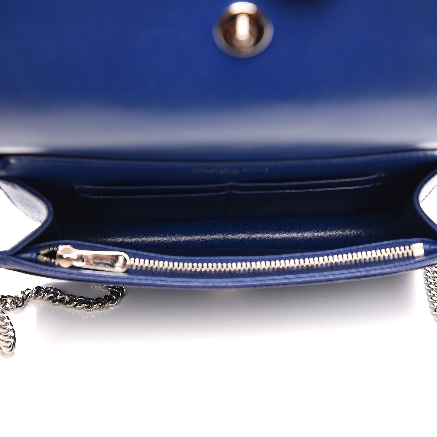 Grained Calfskin Diorama Wallet on Chain Pouch Blue