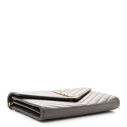 Saint Laurent Grain De Poudre Matelasse Chevron Monogram Chain Wallet Earth 4 of 12