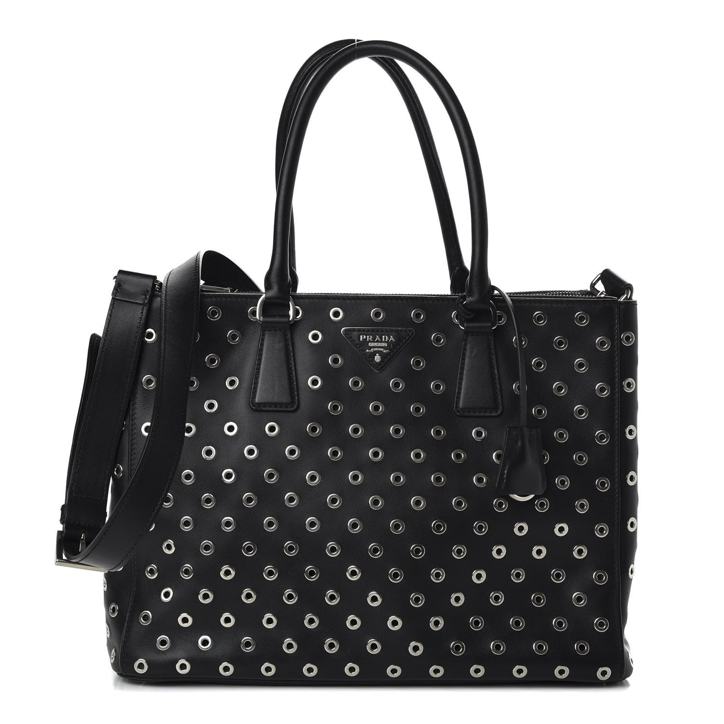 City Calf Grommet Large Double Zip Tote Black