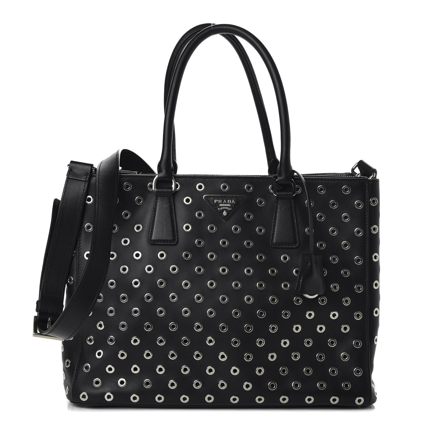 Prada City Calf Grommet Large Double Zip Tote Black 1 of 9