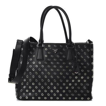 Prada City Calf Grommet Large Double Zip Tote Black 1 of 9