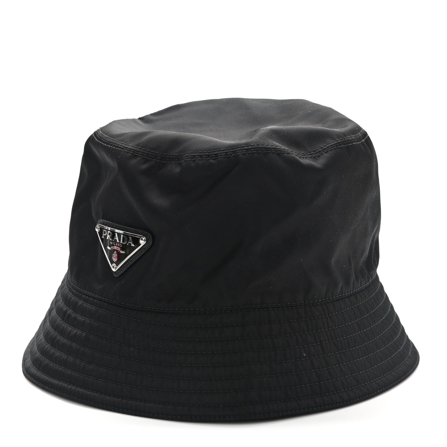 Prada Re-Nylon Metal Triangle Logo Womens Bucket Hat S Black 3 of 8