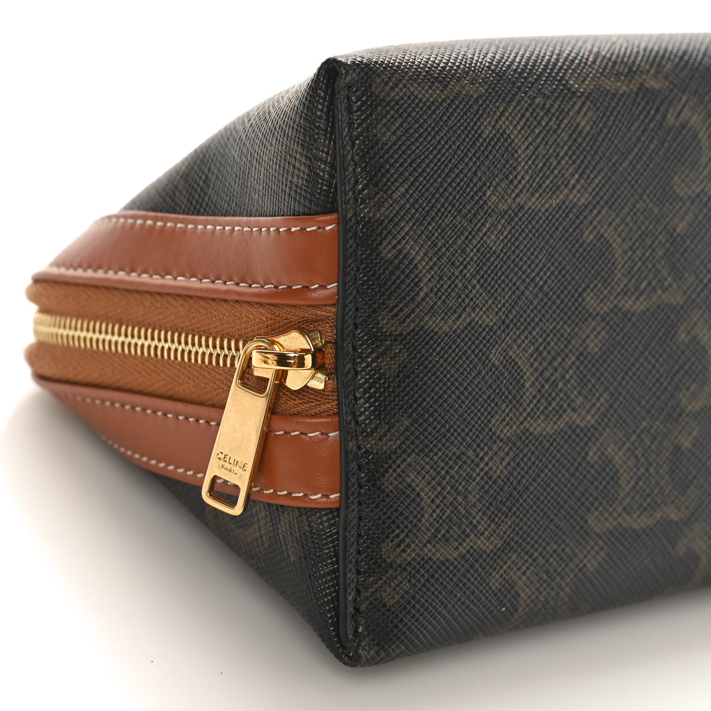 Triomphe Canvas Calfskin Small Cosmetic Pouch Tan