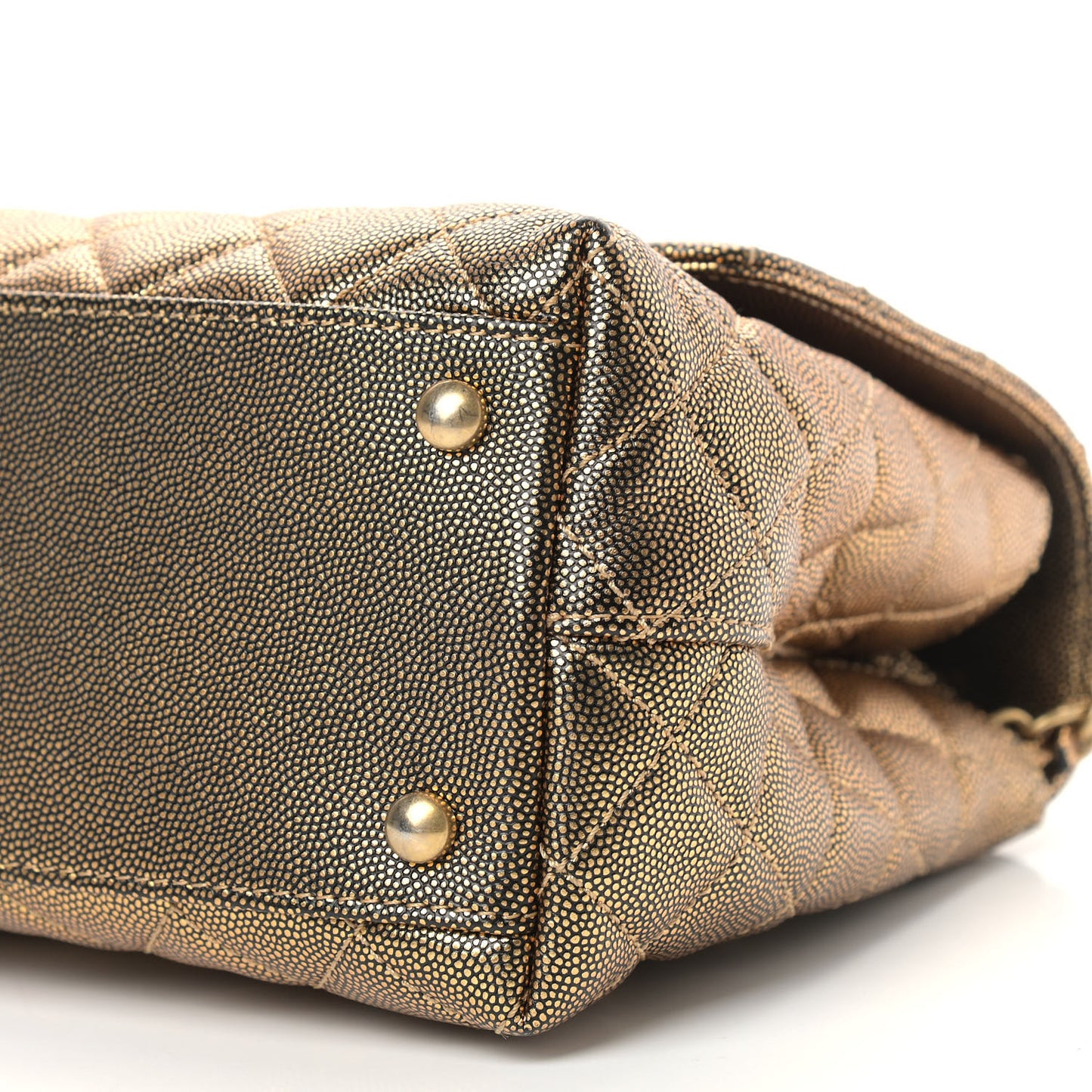 Metallic Caviar Quilted Small Coco Handle Flap Gold