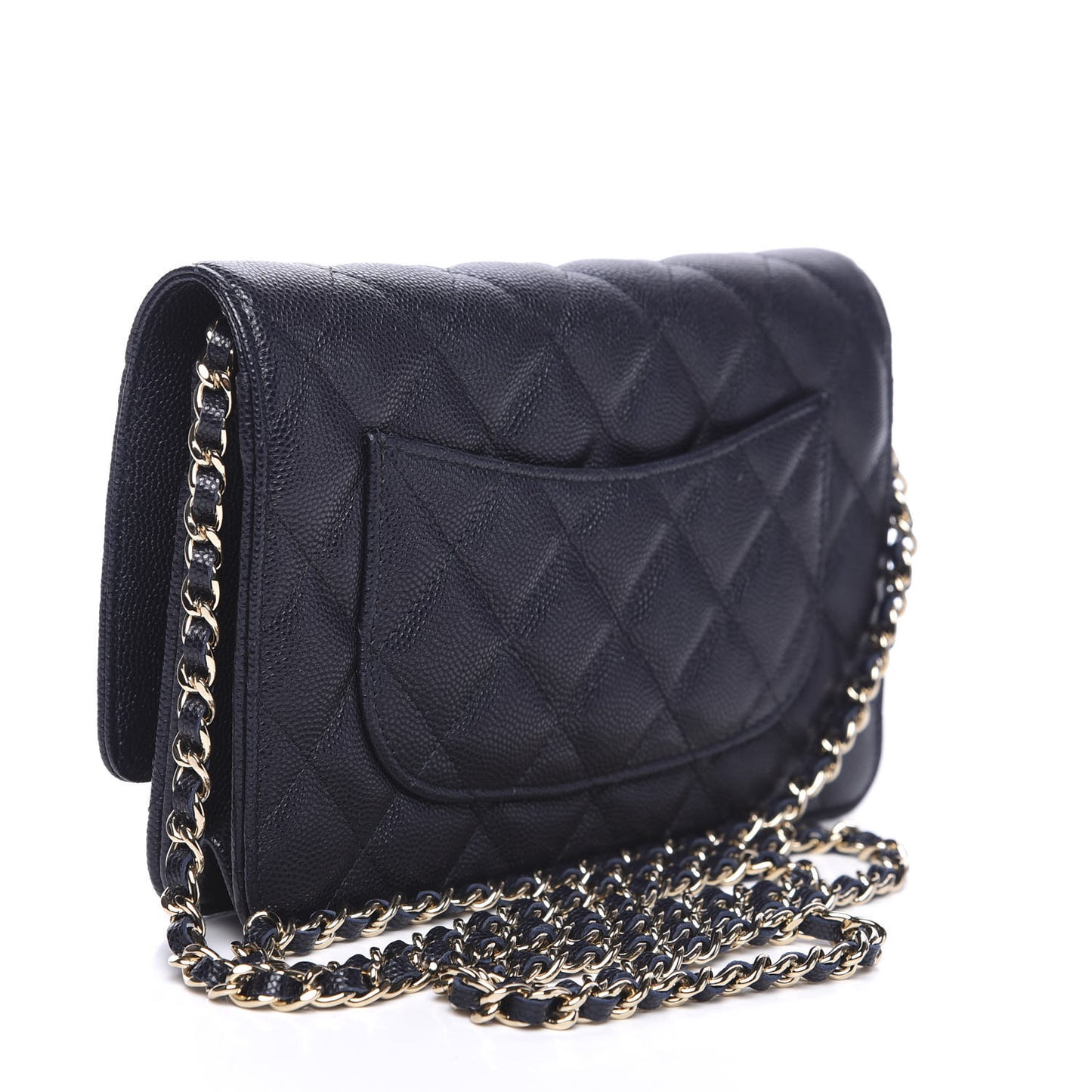 Caviar Quilted Wallet On Chain WOC Navy Blue