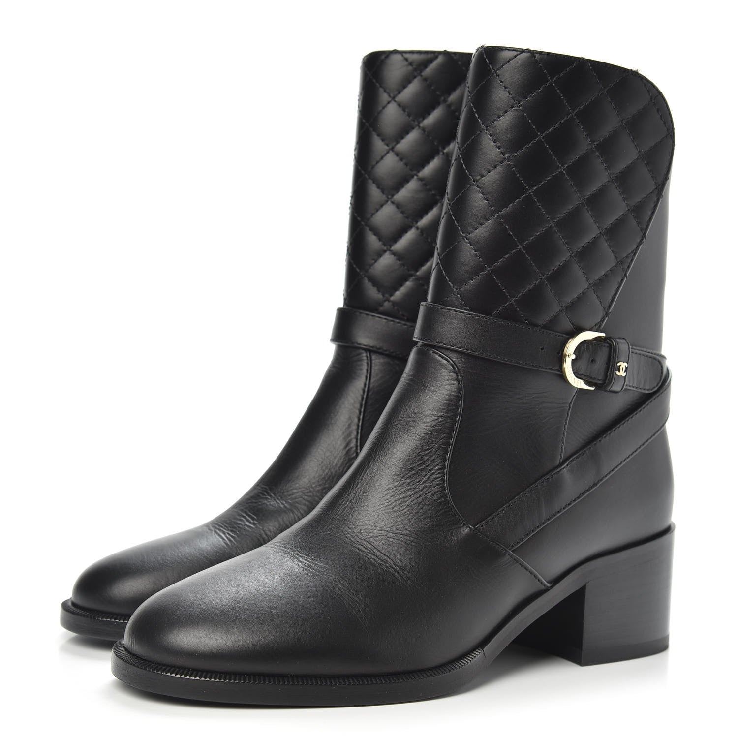 Chanel Calfskin Quilted CC Boots 37 Black 3 of 9