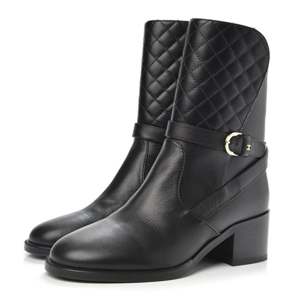 Chanel Calfskin Quilted CC Boots 37 Black 3 of 9