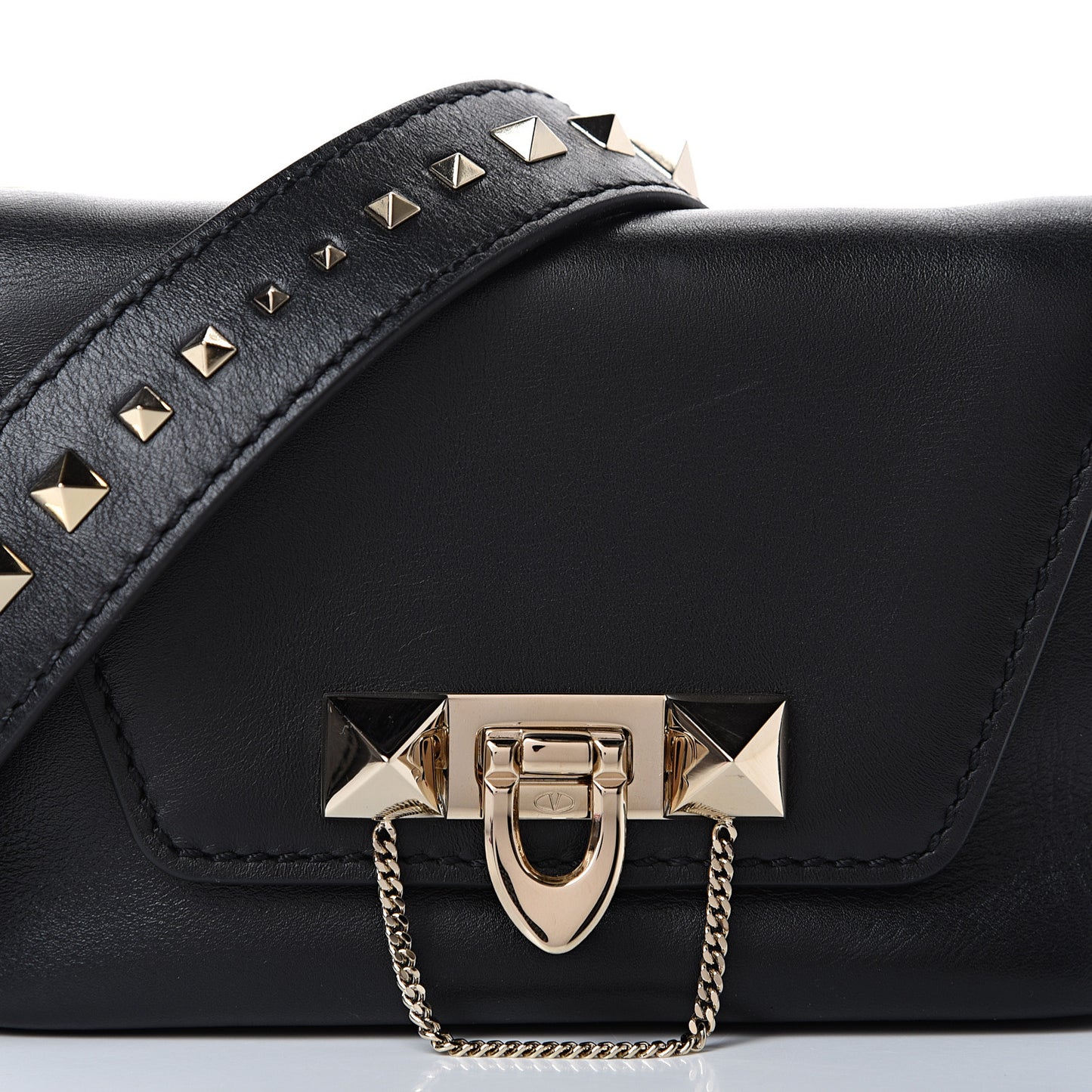 Vitello Small Rockstud Demilune Crossbody Bag Black