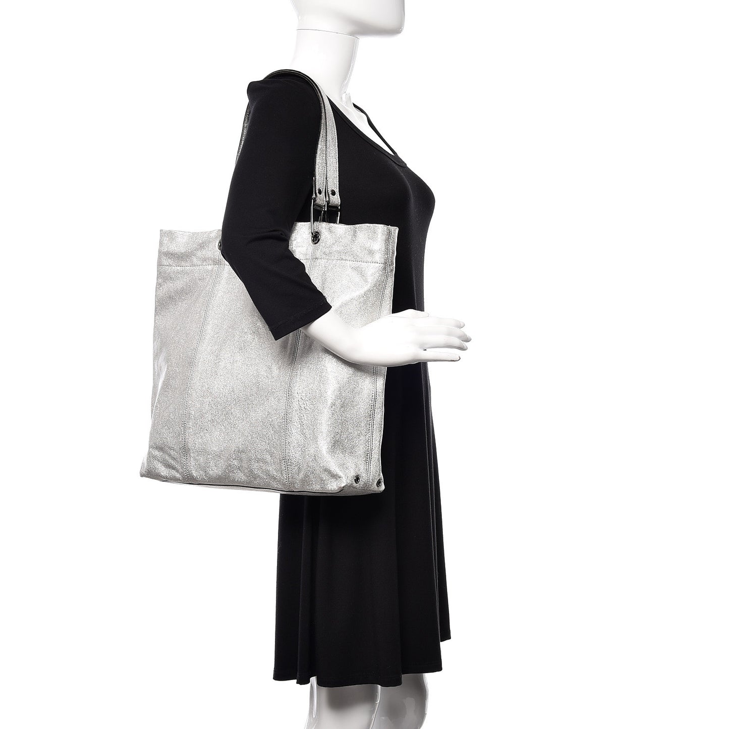 Metallic Soft Grain Calfskin Tote Silver