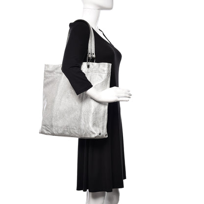 Burberry Metallic Soft Grain Calfskin Tote Silver 2 of 15