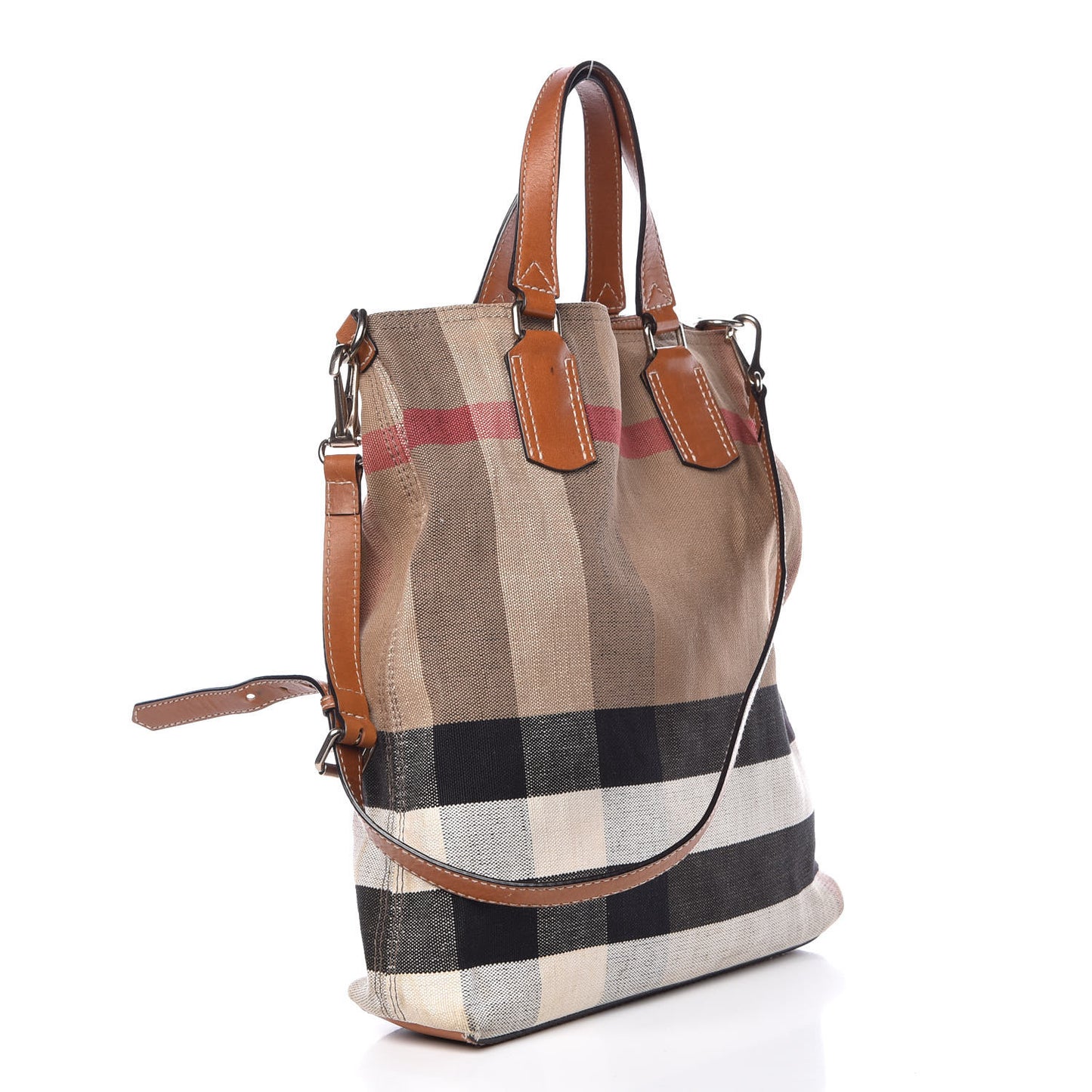 Canvas Mega Check Medium Tottenham Brit Tote Saddle Brown