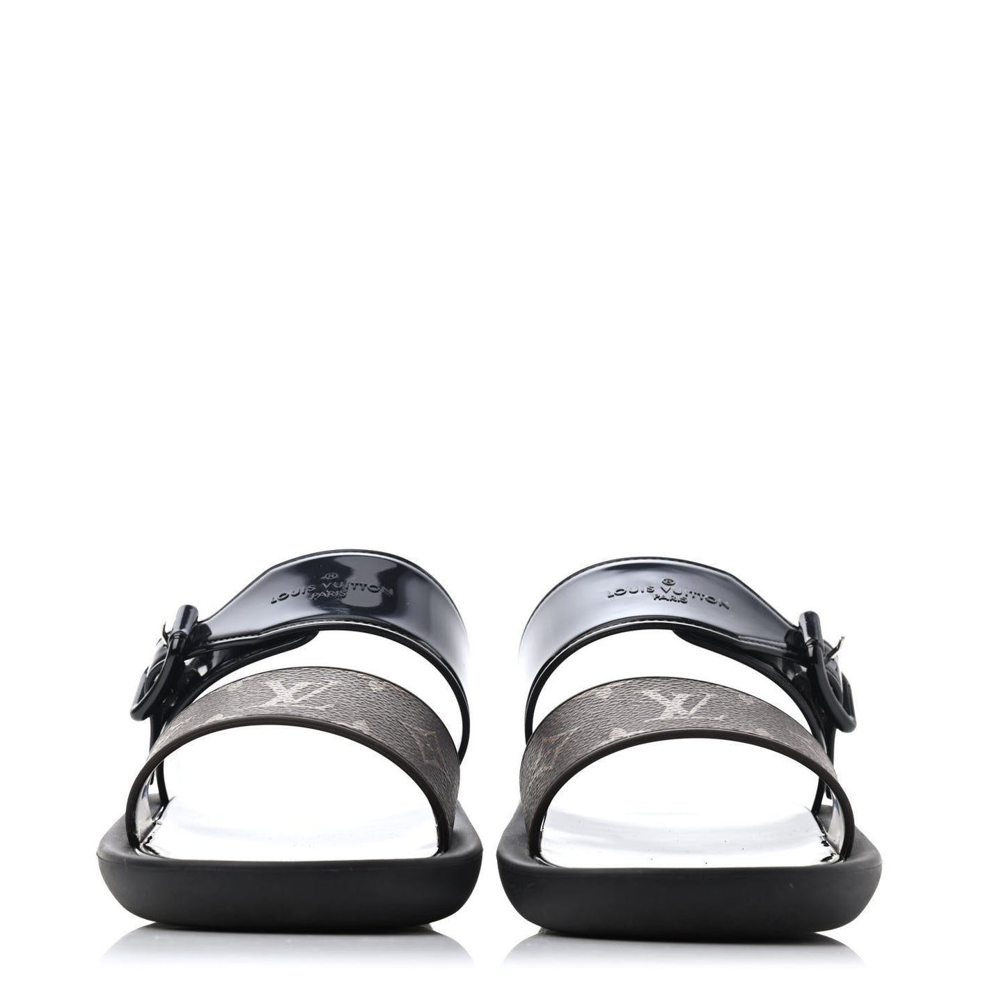 Monogram Sunbath Flat Mule Sandals 39 Black