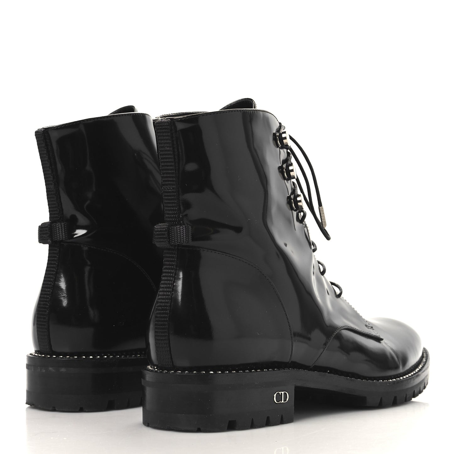 Patent Calfskin Rebelle Lace Up Boots 38.5 Black
