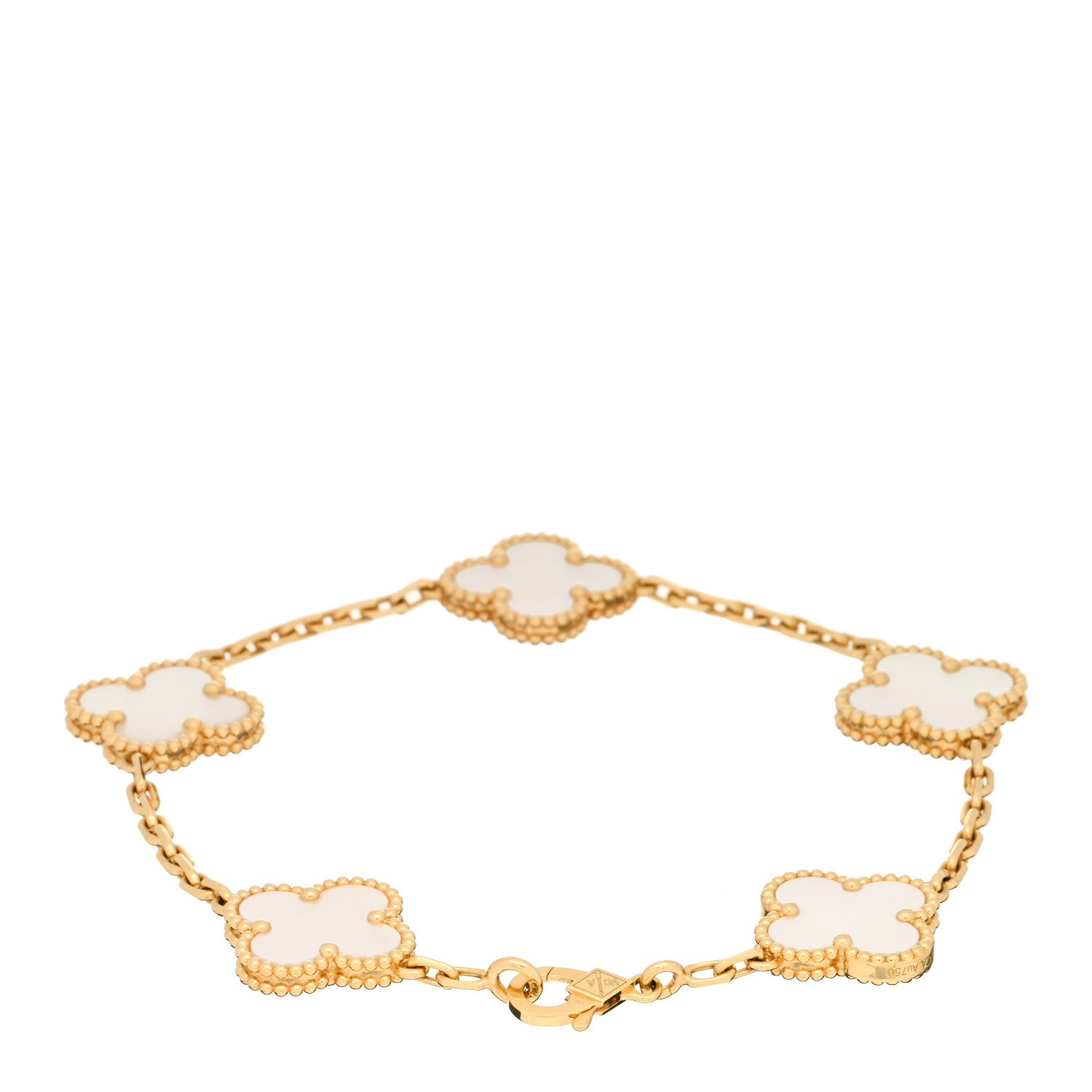 Van Cleef & Arpels 18K Yellow Gold Mother of Pearl 5 Motifs Vintage Alhambra Bracelet 3 of 4