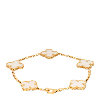 Van Cleef & Arpels 18K Yellow Gold Mother of Pearl 5 Motifs Vintage Alhambra Bracelet 3 of 4