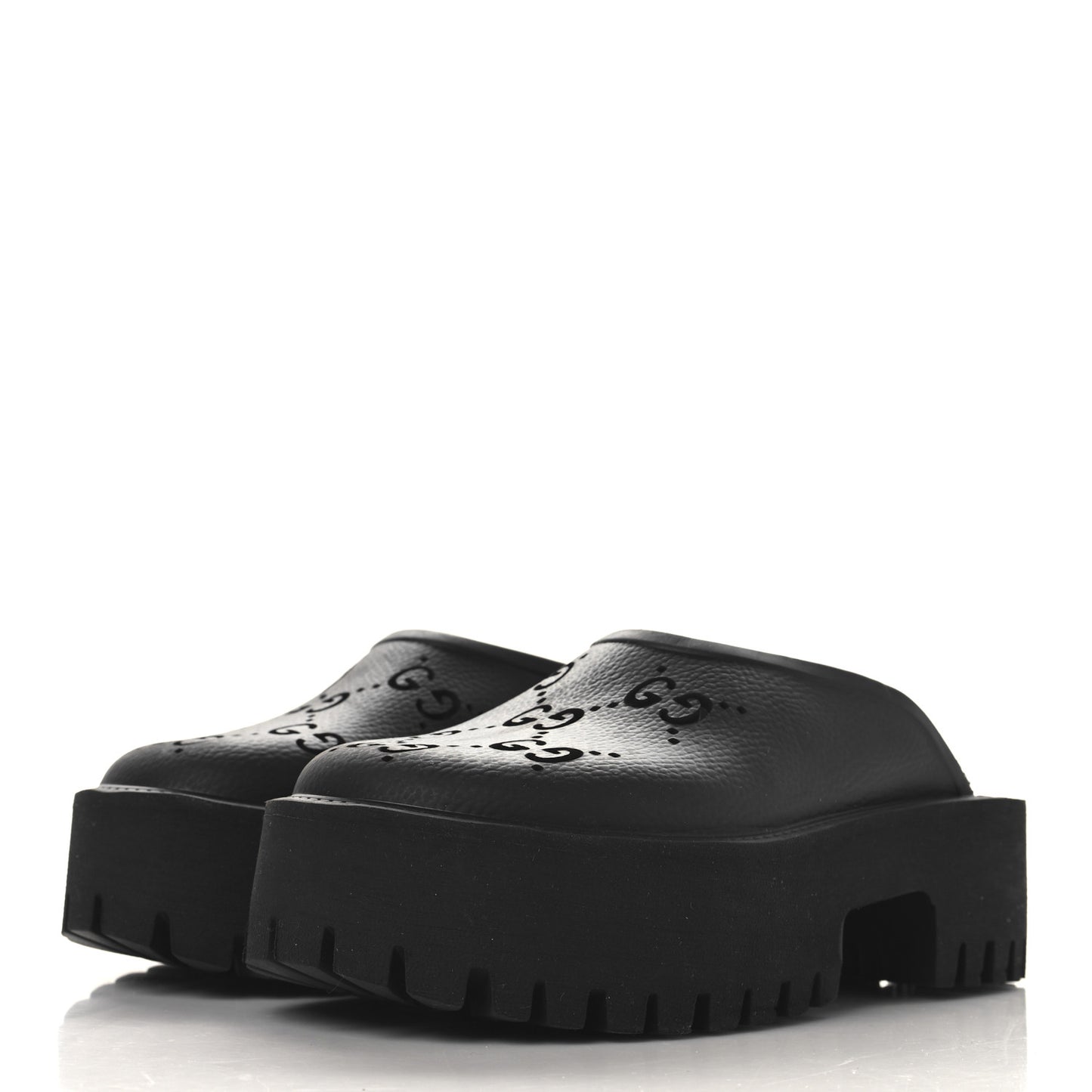 Rubber GG Monogram Perforated Elea Platform 55mm Lug Sole Sandals 36 Black