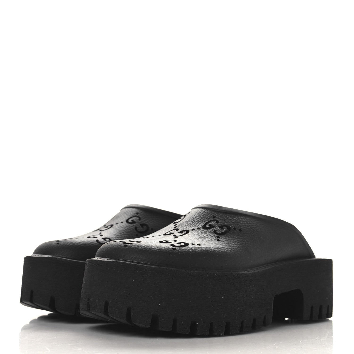 Gucci Rubber GG Monogram Perforated Elea Platform 55mm Lug Sole Sandals 36 Black 4 of 9