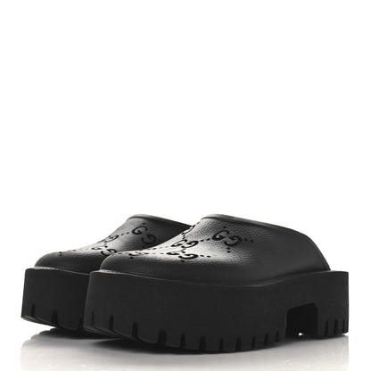 Gucci Rubber GG Monogram Perforated Elea Platform 55mm Lug Sole Sandals 36 Black 4 of 9