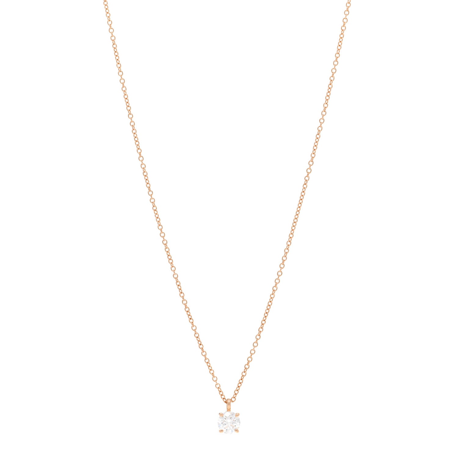 Tiffany 18K Rose Gold Diamond .40ct Solitaire Pendant Necklace 1 of 5