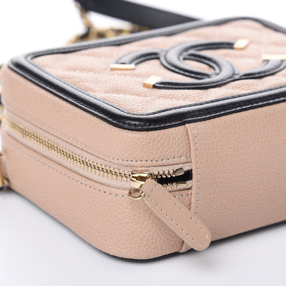 Chanel Caviar Quilted CC Filigree Vanity Clutch With Chain Beige Black 8 of 11